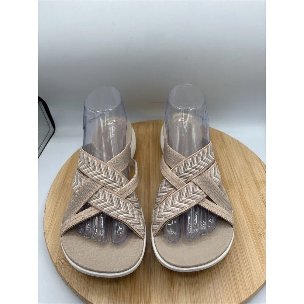 Clarks CloudSteppers Mira Isle Sand Textile Women's Sandals Size 10 Slide